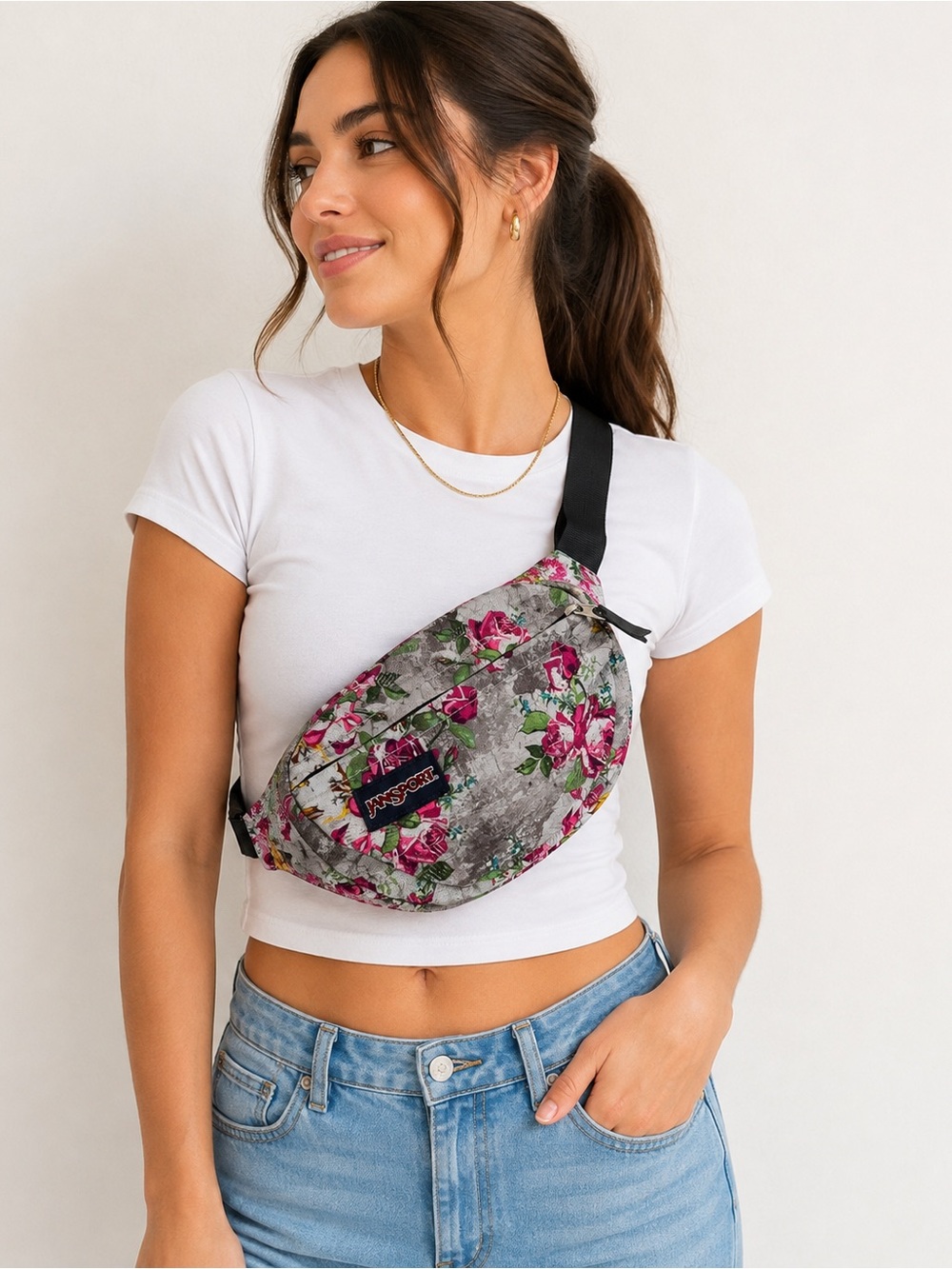 Trans by JanSport Gray Pink Floral Fanny Pack Waist Bag NWOT